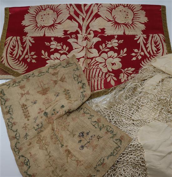 Sampler, patchwork damask etc.